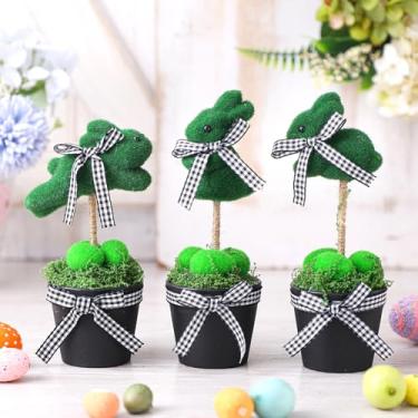 Imagem de Pinkunn 3 peças de mini plantas artificiais em forma de coelho de Páscoa musgo coelho decoração mesa centro de mesa para mesa interna sala de estar quarto