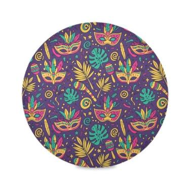 Imagem de Wassud Jogo americano colorido carnaval carnaval tapetes de mesa redondos para cozinha e jantar tapetes laváveis resistentes ao calor decoração de mesa 39 cm