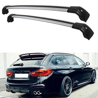 Imagem de Barras de tejadilho de carro Barras transversais para BMW Série 5 Touring Wagon 5-dr Estate G31 2017-2021 Trilhos de teto superiores de liga de alumínio com lacuna para o teto do carro, 2 peças