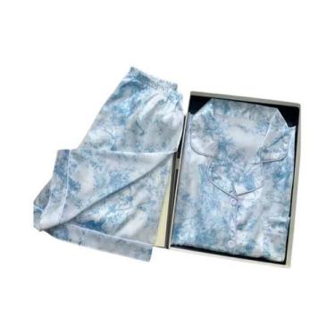 Imagem de Conjunto De Pijamas Femininos Em Seda Sintética 2 Peças Estampado Roup