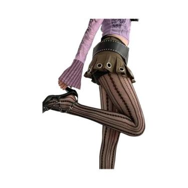 Imagem de Meia-calça de renda vazada com estampa geométrica listrada meia-calça 