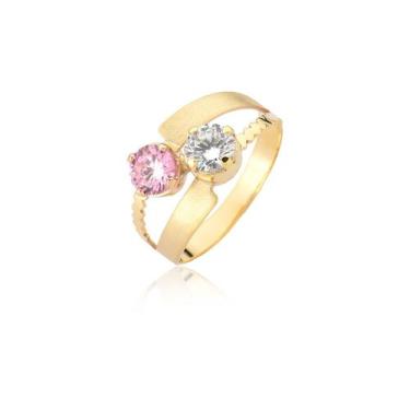 Imagem de Anel feminino ESCOVADO ouro 18k amarelo pedra rosa gm503 - MAEHLER Art
