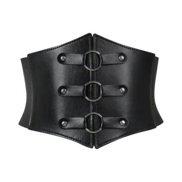 Imagem de Cinto Corset Feminino De Cintura Alta Elástico Super Largo Em Couro PU