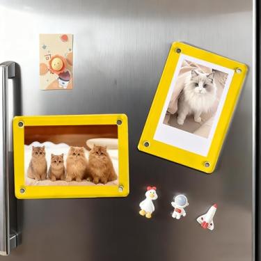 Imagem de 1 porta-retrato com ímã de geladeira transparente dupla face, 6 x 9 cm, tela de mesa sem moldura, adesivo de geladeira para presente em casa, escritório, escola, armário, amarelo-01