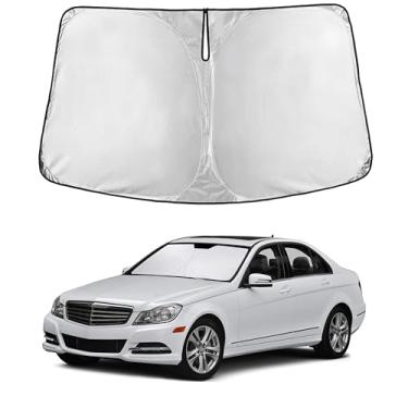 Imagem de EcoNour Para-brisas para Mercedes-Benz C-Class 2008–2014 | Persiana para janela frontal de ajuste personalizado | Bloqueia raios UV prejudiciais e reduz o calor | Viseira dobrável com bolsa de