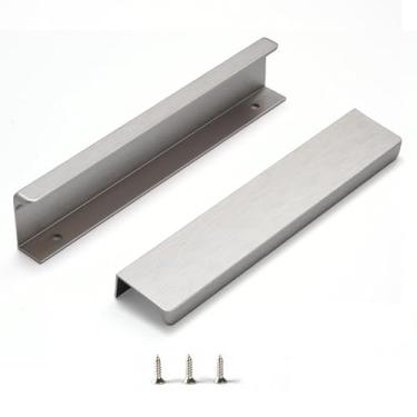 Imagem de sunlithor Puxador de dedo para armários puxadores de gaveta de cozinha cômoda de porta de baixo perfil banheiro longo armário puxadores de alumínio pacote com 6 níquel escovado 20 cm fácil instalação