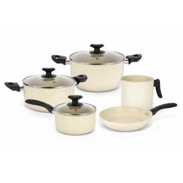 Imagem de Jogo de Panelas Indução 5 Peças Cerâmica Antiaderente Com Tampa de Vid