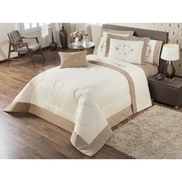 Imagem de Jogo De Cama Flora Queen 4 Pecas - Palha/Salmao - Enxovais Aquarela Lt