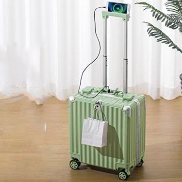Imagem de Mala multifuncional, pequena embarque leve de 45,7 cm com rodas de estrutura de alumínio, cofre, adequada para passeios de negócios (verde)