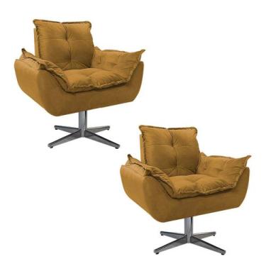 Imagem de kit 02 Poltronas Opala Base Giratória de Metal Suede Mostarda - Doce S