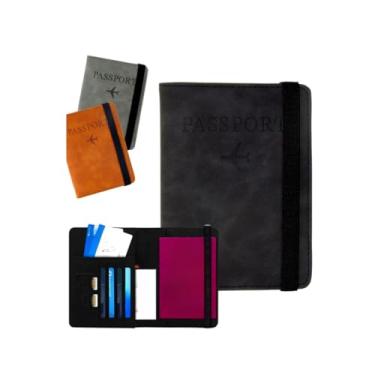 Imagem de Carteira Porta Passaporte de Viagem em Camurça Marrom 10 Compartimentos com Porta Cartões Design Elegante e Resistente para Documentos (PRETO)