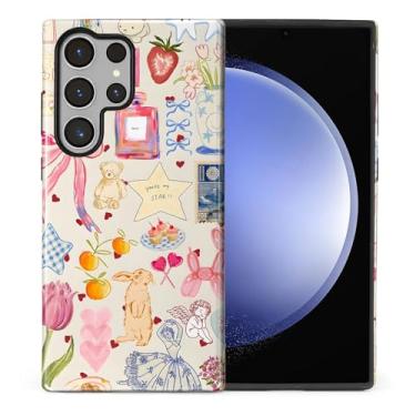 Imagem de Goodsprout Capa para Samsung Galaxy S23 Ultra, silicone TPU de camada dupla + policarbonato rígido, à prova de choque e resistente a arranhões, colagem de adesivos fofos estilo desenhado à mão