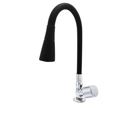 Imagem de Torneira Cozinha Mesa Gourmet Tubo Flexível Preto Jato Duplo Pia Banca