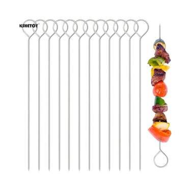 Imagem de Espetos De Churrasco De 20cm Com Clipe E Garfo De Ferro Para Viagens A