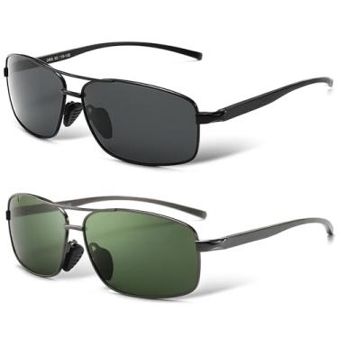 Imagem de SUNGAIT Óculos de sol polarizados retangulares ultraleves com proteção UV400, Pacote com 2: Preto Cinza + Verde Escuro Metálico, Medium to Large