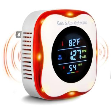 Imagem de Detector de gás combustível e monóxido de carbono alarme 4 em 1 com sensor de temperatura/umidade – detector de vazamento de CO/gás plug-in para casa, trailer, apartamento (detecção de gás explosivo e