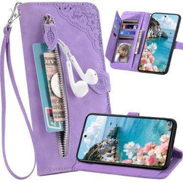 Imagem de Ephoou Capa carteira para Samsung Galaxy S26 Plus com 7 porta-cartões e bolso com zíper, capa flip de couro PU à prova de choque com alça de pulso e suporte e fecho magnético para Galaxy S26+ Plus