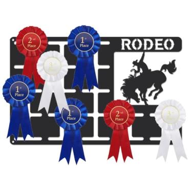 Imagem de SUPERDANT Suporte de medalhas de rosetas de cavalo equestre Suporte de medalhas de rodeio de cowboy fita de prêmio personalizada suporte de metal esportivo preto suporte de parede novo design