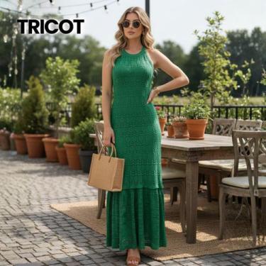 Imagem de Vestido Longo Tricot Renda Sem Manga Cor:BrancoTamanho:U - Vitrine Col