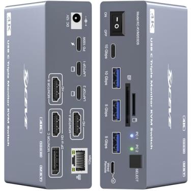 Imagem de Switch Thunderbolt 4 KVM 3 monitores 2 laptops 4K a 60Hz, estação de ancoragem Displaylink USB C 3 monitores KVM para Windows Mac M1 M2 M3 M4, monitores triplos estendidos, PD 100W, USB 3.0, USB 3.2