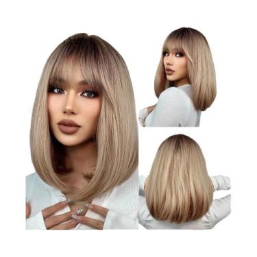 Imagem de Peruca Sintética Curta Lisa Loira Clara Para Mulheres, Estilo Bob, Res