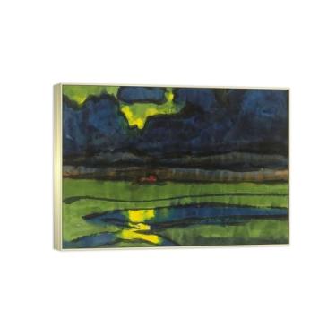 Imagem de Impressão em tela de paisagem pronta para pendurar - pintura de arte de parede famosa - pântano com nuvens - decoração de casa moderna imagem moldura prata 70 x 100 cm 27 x 39 pol