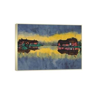 Imagem de Impressão em tela de paisagem pronta para pendurar - pintura de arte de parede famosa - Casa de fazenda no pântano - decoração de casa moderna imagem moldura prata 70 x 100 cm 27 x 39 pol