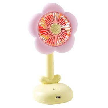 Imagem de Ventilador de mesa, ventiladores pequenos de flores para resfriamento de quarto | Circulador de ar recarregável com luz noturna para mulheres, meninas, , acampamento, caminhada, viagem