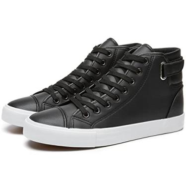 Imagem de yageyan Tênis Cano Alto Branco Masculino Casual, Calçados Da Moda Em Couro Sintético Preto Para Homens (Black09)