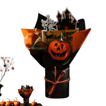 Imagem de Flores artificiais de Halloween, arranjo de flores de abóbora artificiais assustadoras, decoração de plantas falsas para adultos, festa temática de , casa assombrada, sala de estar, quarto