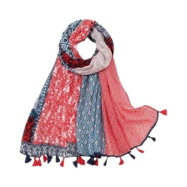 Imagem de Cachecol Floral De Viscose Para Mulheres 180x90cm, Pashmina Fina Para 