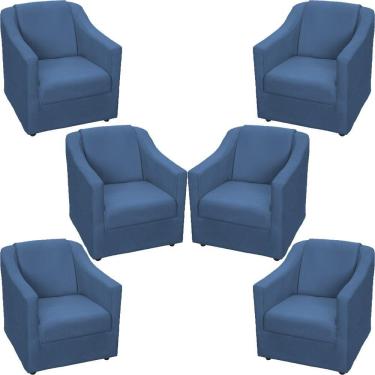 Imagem de Kit 6 Poltronas Mila Pé De Plástico Cromado - Azul-marinho Suede
