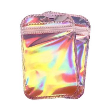Imagem de Sacos Ziplock Rosa Laser 50un. Reutilizáveis Plástico Transparente Emb