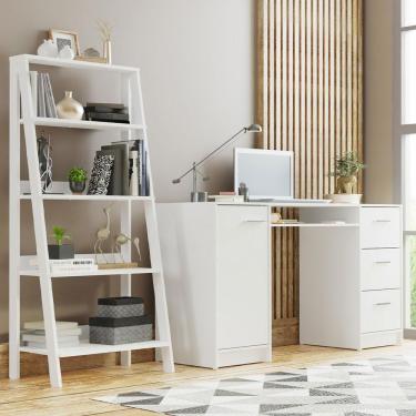 Imagem de Escrivaninha Madesa Alaska + Estante Escada - Branco Branco