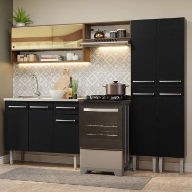 Imagem de Armário De Cozinha Compacta 229cm Com Pia Rustic/preto Emilly Madesa 11 Rustic/preto