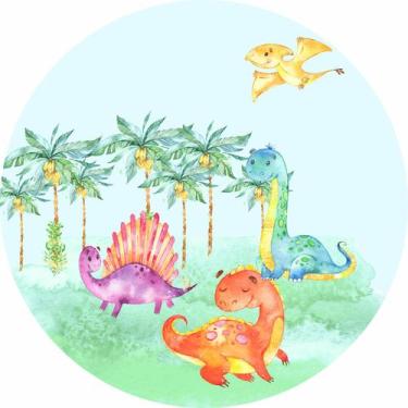 Imagem de Painel de Lona Redondo Dino Aquarela Floresta Tropical - Fabrika De Fe