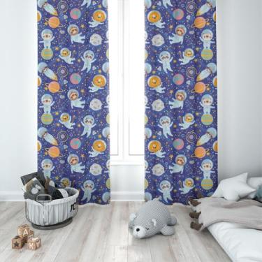 Imagem de Cortina Tecido Oxford Quarto Infantil Astronautas no Espaço - 140x220c