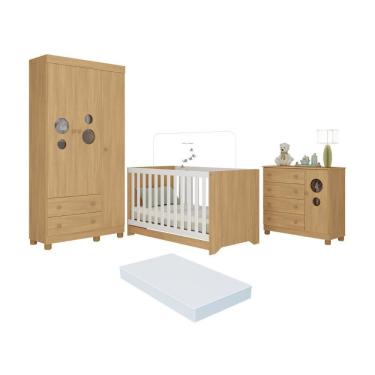 Imagem de Quarto De Bebê Completo Berço Americano 3 Em 1 Colchão Bombom Multimóveis MP4638 Madeirado