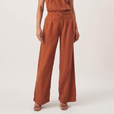 Imagem de Calça Jeans Color Leve Wide Leg Pregas Marrom Terroso - Bloom, Marrom 