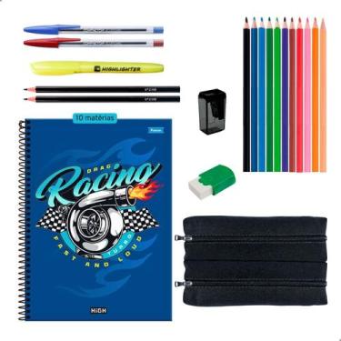 Imagem de Kit Material Escolar Caderno 10 Matérias Estojo Duplo + Itens Masculin