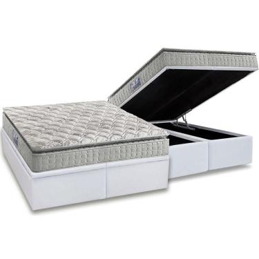 Imagem de Cama Box Baú King: Colchão Espuma D33 Anjos Orthosono Pillow Top + Base Crc Courano White(193X203)