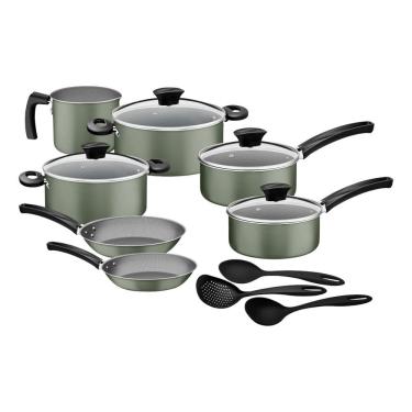 Imagem de Kit Cozinha Tramontina Michigan 10 Peças Em Alumínio Starflon Max Verde Oliva