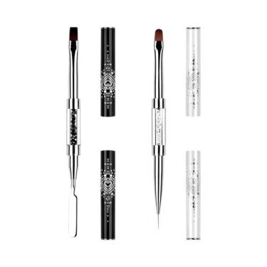 Imagem de Pincéis De Gel Para Unhas Com Ponta Dupla Oval E Cabo Com Strass Para 