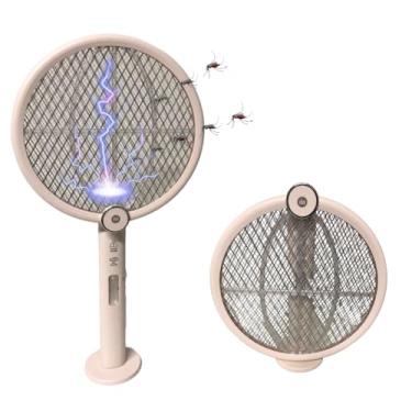 Imagem de Raquete Elétrica Mata Mosquito Pernilongo E Insetos Dobrável LED Recarregável USB Armadilha Contra Dengue UV Luz Roxa E Com Base Bivolt