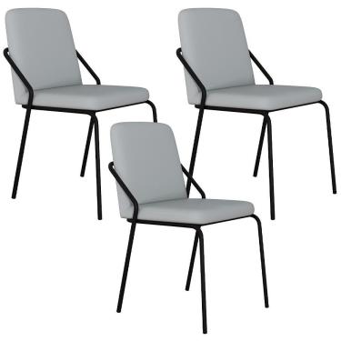 Imagem de Kit 03 Cadeiras Estofada Para Sala De Jantar Loft Preto C01 Courino Saturno Off White - Lyam Decor