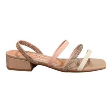 Imagem de Sandália Ramarim Feminina Salto Baixo Strass 2348221 Pêssego-Feminino