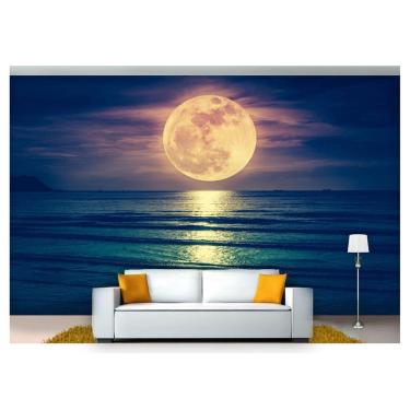 Imagem de Papel De Parede Praia Mar Lua Cheia Céu 3D Nsk64