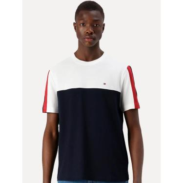 Imagem de Camiseta Tommy Hilfiger Masculina Piquet Global Stripe Colourblock White Marinho-Masculino