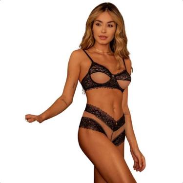 Imagem de Conjunto Meia Taça Tule Sem Bojo Natasha Lingerie Sexy Feminina Transp