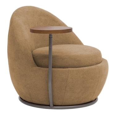 Imagem de Poltrona Kaira Mesa Lateral Direita Base Fixa Titânio Bouclé Camel - Nexta Casa